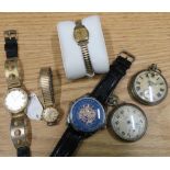 Ladies Omega Deville wristwatch, lacking winding crown (A/F), two pocket watches and other gents