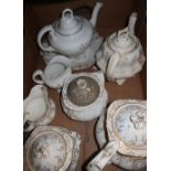 Late Victorian four piece tea service of segmented ballaster form comprising teapot, stand, sucrerie