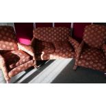 Circa 1930s three piece suite, comprising of two seat sofa and a pair of matching armchairs, on