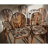 Set of 5 (4+1) wheeled back dining chairs with turned supports with loose swab cushions