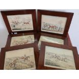 Set of 6 rosewood framed H.Elken coloured hunting prints (A steeple chase) (40cm x 33cm including