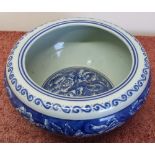 Large Oriental blue and white bowl with signature panel to the base (diameter 26cm, height 12cm)