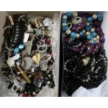 Costume jewelry including bead necklaces, expanding bracelets, etc in two boxes