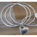 Tiffany & Co .925 three bangle bracelet with heart shaped retaining clasp