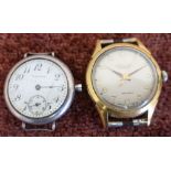 Waltham silver cased trench watch, white enamel dial with Arabic numerals and subsidiary seconds