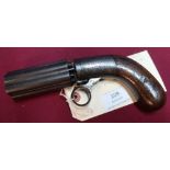 Six shot 80 bore ring trigger pepper box revolver by J.R. Cooper Patentee, 3 inch barrels and two