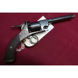 Webley Bentley open frame percussion cap revolver with extended thumb cocking spur, 5 inch octagonal