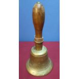 Brass ARP hand bell stamped ARP with turned wood handle with impressed marks JB39 "FIDDIAN"