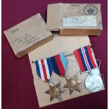 39 - 45 Star, France and Germany Star, 39 - 45 war medal and two medal postage boxes