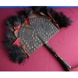 Quality reproduction Roman style hand fan with feathers and bronze mounts