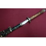 Decorative katana type sword with carved wood handle