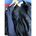 Royal Navy great coat, woolly pully jumper and another naval seamans jacket with anchor and three