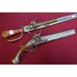 Reproduction combination hunting sword pistol, a reproduction over and under flintlock pistol (2)