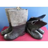 Pair of German military felt and leather cold climate boots and another similar pair of black