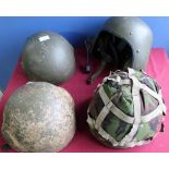 Group of British military helmets including two combat 95 helmets and two vehicle comms helmets (4)