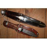 William Rogers of Sheffield double edged sheath knife with sheath and another (2)