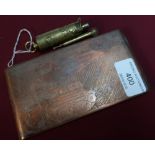 Brass trench art WWII cigarette case with engraved details of planes, tanks, artillery etc and a