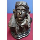 Modern bronze WWII pilots bust on stepped base (height 21cm)