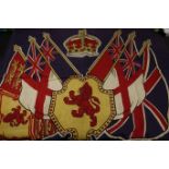 Victorian Royal standard (63x78 cm) silk screen printed onton cotton/linen. Decorated with crown,