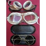 Pair of c.WWII dispatch riders goggles, cased pair of military issue spectacles with coloured lenses