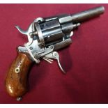 Belgium pinfire 6 shot revolver, 2 1/2 inch barrel, Belgium proof marks, folding trigger and two