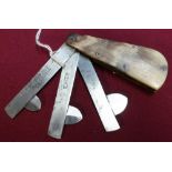 Victorian three bladed fleam by D. Miller with cow horn grips