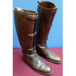 Pair of early to mid 20th C tanned leather buckle and lace boots