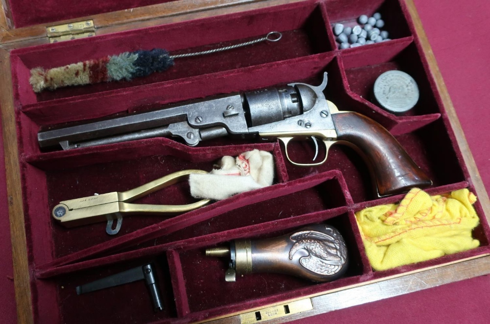 Mahogany cased Colt pocket navy percussion cap .36 single action revolver with traces of New York
