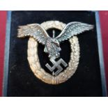A cased Luftwaffen-flugzeugfuhcer abzeichem breast badge with pin fasten, the reverse stamped rs & s