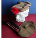 Selection of various Scottish regimental headdress, including side cap, Tam o'shanter's etc, one