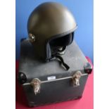 British military vehicle commanders type helmet with comms coax mount, with carry case