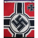 Small Kriegsmarine flag marked with crowned eagle above swastika 1942, Berlin (56cm x 92cm)