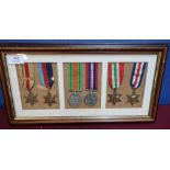 Framed and mounted display of a group of 6 ww2 medals incl. 39-45 star, Africa star with North