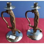 Pair of German sword hilt candlesticks (height 23cm)