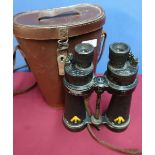 Leather cased pair of Barr & Stroud naval type binoculars 7xcf41 with broadarrow mark AP no.1900A