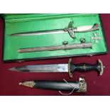 Cased reproduction German officers dagger, blade marked F.W.H.O.LLER BERLIN with associated
