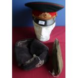 Russian military peak officers cap, similar side cap and winter hat (3)