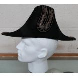 Victorian general officers cocked hat with white bullion detail and Victorian crowned button