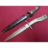 Unusual Continental bayonet with 6 inch double edged blade, crosspiece and shaped steel grip