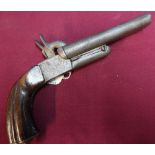 Continental double barrelled pinfire pistol with double folding triggers and 4 3/4 inch barrels,