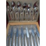 Original boxed set of Luftwaffe officers aluminium cutlery, six place setting (one replacement