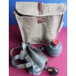 WWII period Belgium respirator/gas mask with two spare cannisters, reissued to German army with