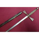 Late Victorian masonic style sword with 28 inch blade with engraved detail by G. Kenning & Son, with