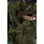 REME lieutenants service dress jacket with leather trimmed cuffs and associated Sam Browne marked
