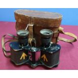 Cased pair of Negretti and Zambra of London Kershaw 6x binoculars no.10484 in original tan leather