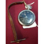 WWII military pocket watch with black face and secondary dial, the reverse with broad arrow mark G.