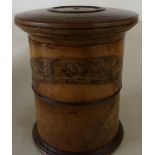 19th C two sectional turned wood spice tower with traces of Cloves label (height 10cm)