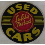 Reproduction cast metal 'Safety Tested Used Cars' wall plaque