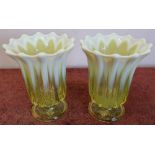 Pair of unusual 20th C molded luminous type glass vases (height 18cm)