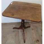 19th C mahogany rectangular topped tripod table on turned column